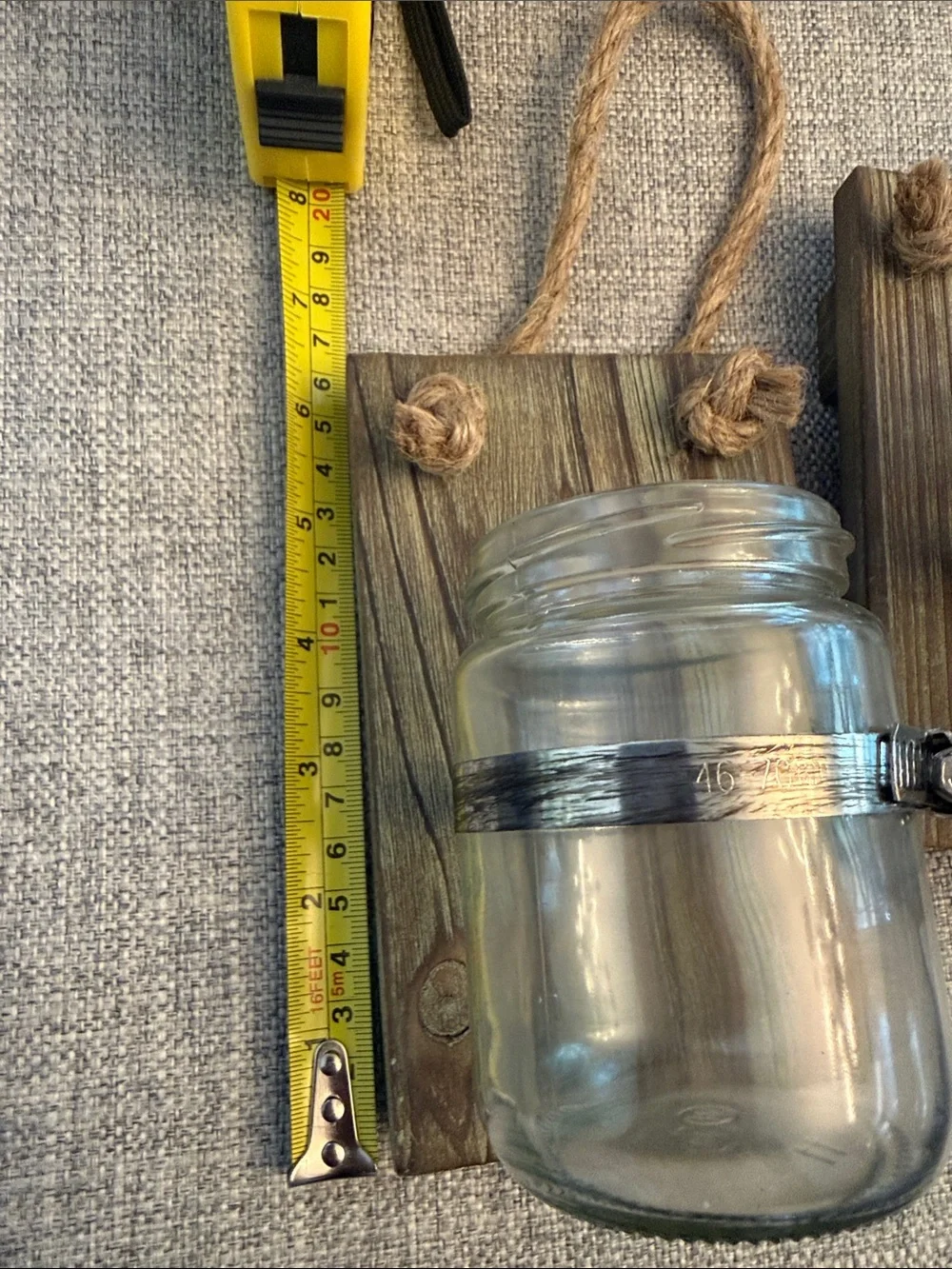 Rustic Brown Wood Wall Sconce with Clear Glass Jar